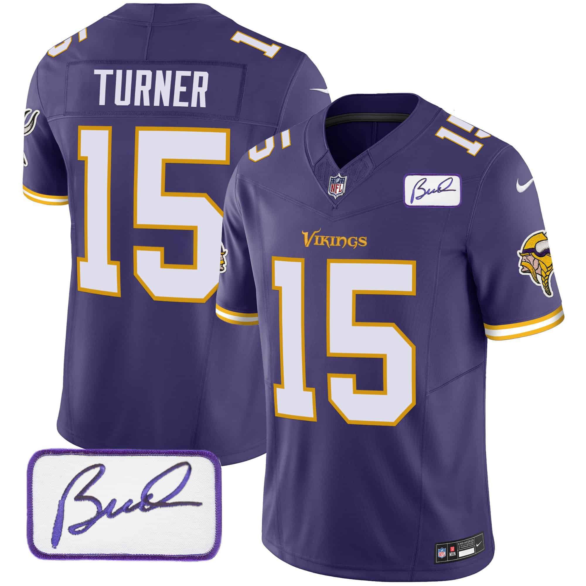 Men Minnesota Vikings #15 Turner Purple 2024 Nike Bud Grant Patch Classic Limited NFL Jersey style 4->indianapolis colts->NFL Jersey